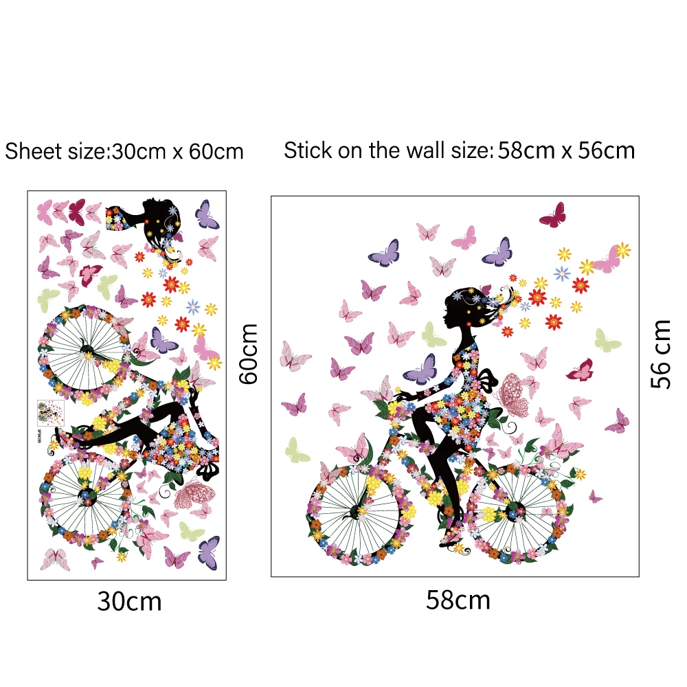 Creative butterfly princess bike flower butterfly decoration die cut water proof stickers for girls room living room kids room