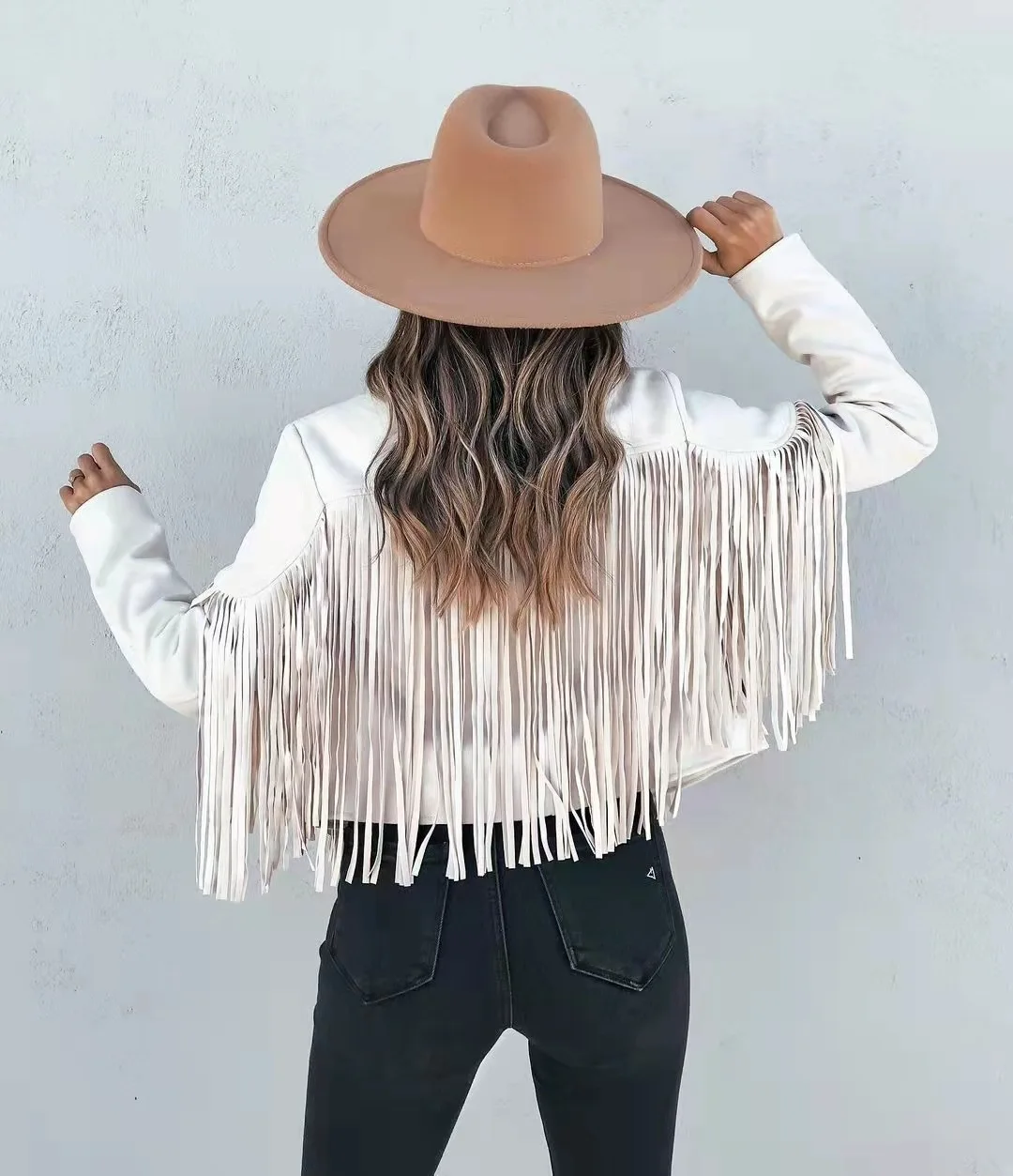 Women Pink Leather  Plus Size Fringe Tassel Crop Suede Jackets