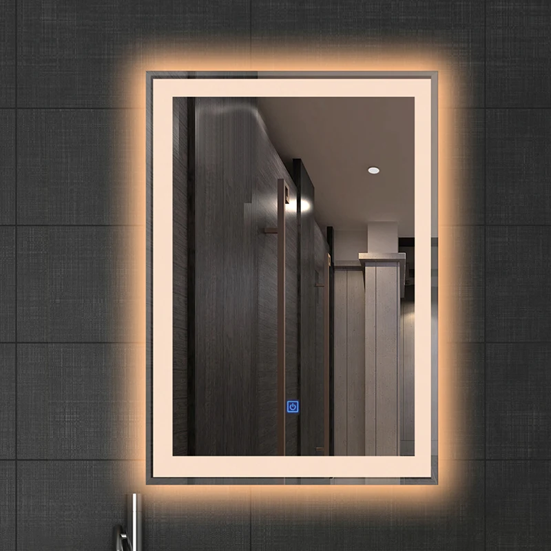 1044 model hot sell Illuminated Square Led Bathroom stick on wall lighting makeup mirrors with led light