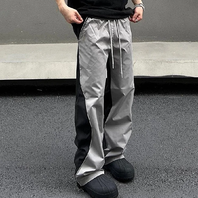 Streetwear Manufacturer Custom Oversize Elastic Waist Nylon Embroidery Stitching Baggy Sweatpants