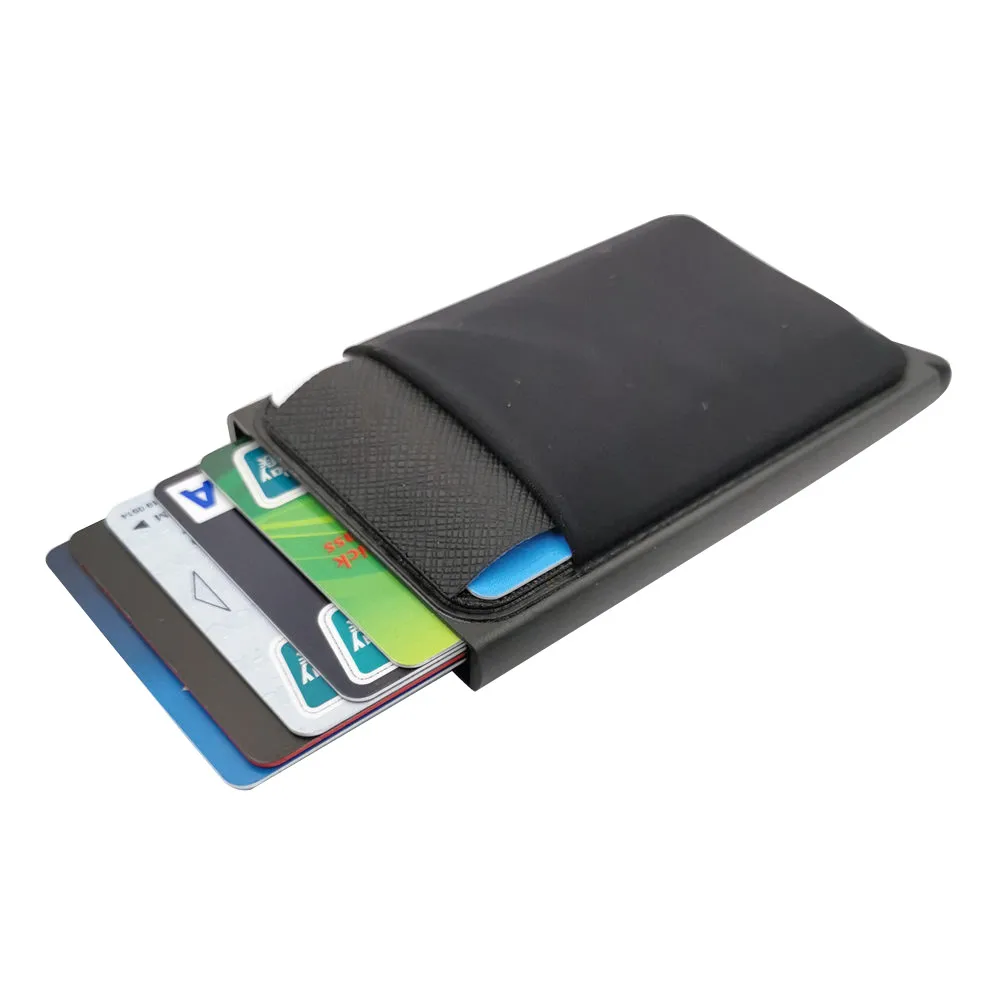 Wholesale  ID Credit Card Holder RFID Aluminum Automatic Pop up Wallet Bank Card Case With Elasticity Back Pouch