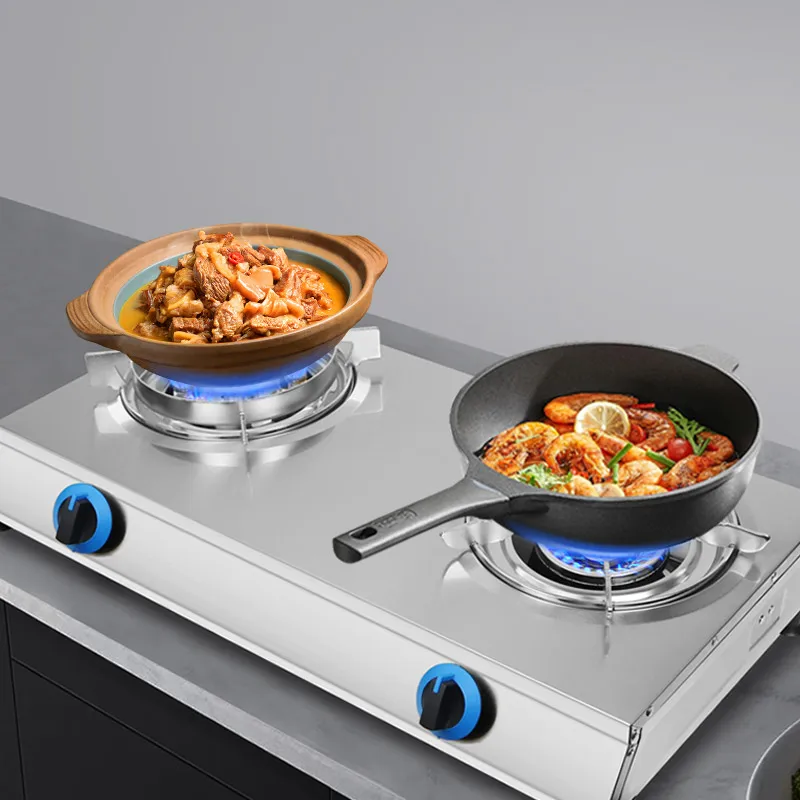 Household stainless steel biogas burner cooker double cooktop