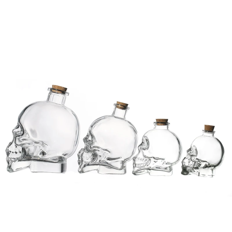 50ml 150ml 400ml 750ml Hot Sale Manufacturers Supply Empty Clear Skull Shape Glass Jars and Bottles for Liquor