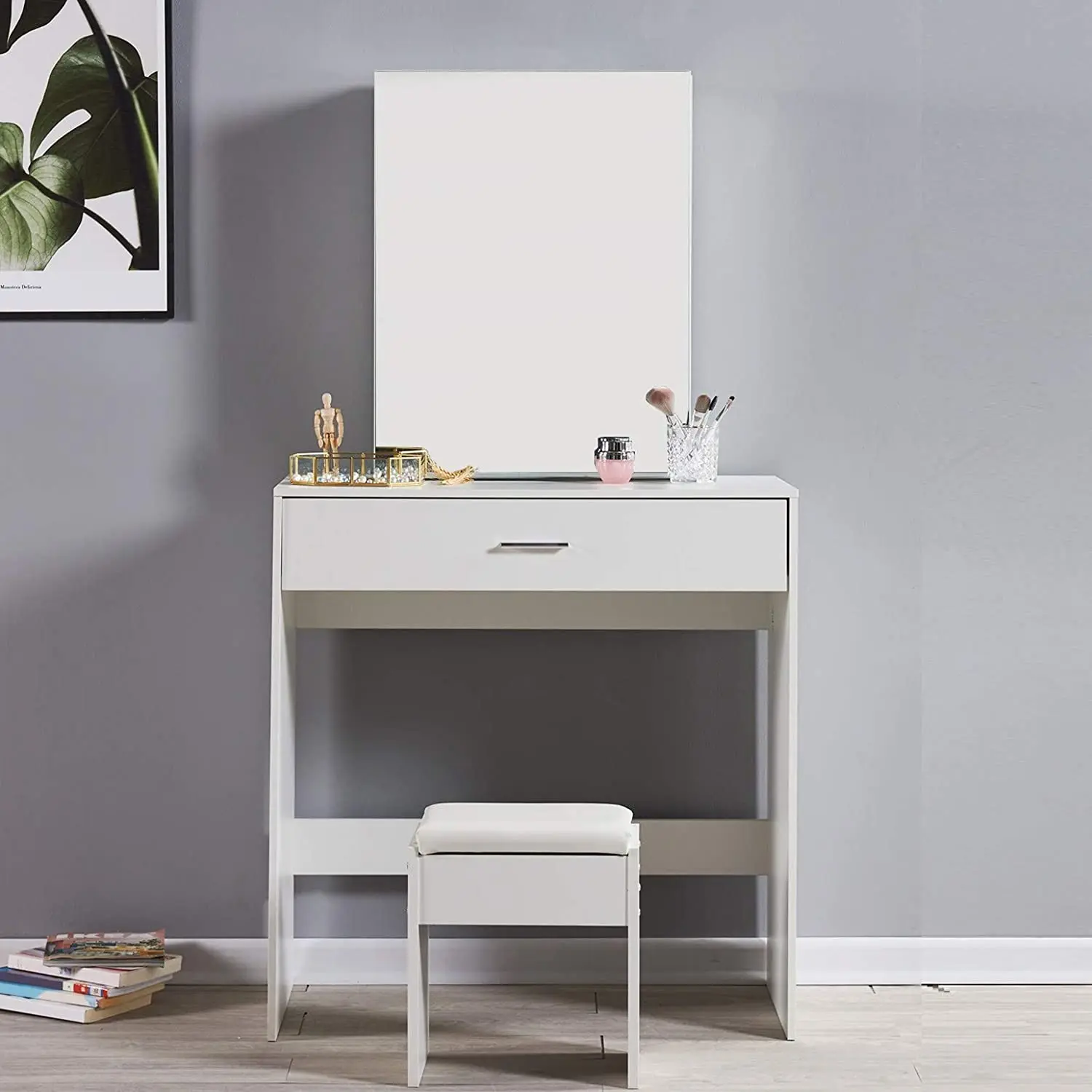 Clipop White Stool Set Coiffeur Coifeuse Close Up Makeup Dresser Vanity Clear Style Classical Wooden Dressing Table