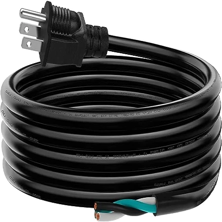6FT 12 AWG 3 Prong Replacement Power Cord 20 Amp 12 Gauge 3 Conductor Wire Extension Cable with Pigtail Open Wiring End