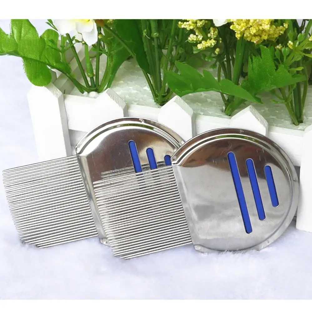 Ручка из нержавеющей стали и рифленые штифты гребень для блох С нескользящими пластиковыми