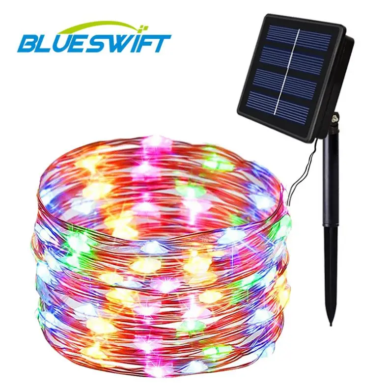 Праздничное освещение 100LED 200LED 300LED медная проволока Водонепроницаемая наружная светодиодная Солнечная гирлянда для украшения рождества