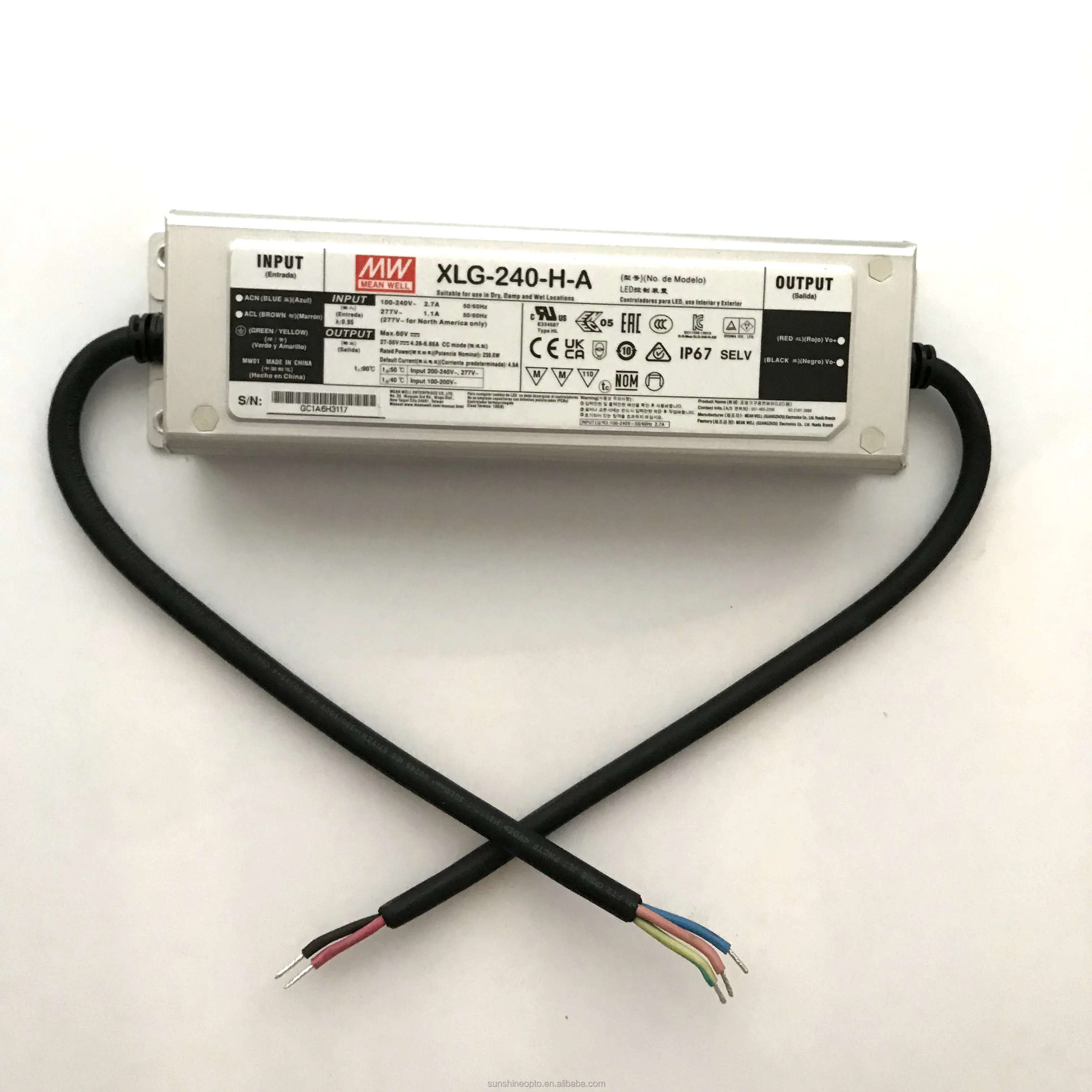 Taiwan Mean Well XLG-240-H-A Street Light 200W 240W 48V 36 Volt 52 Volt Tunable Led Driver