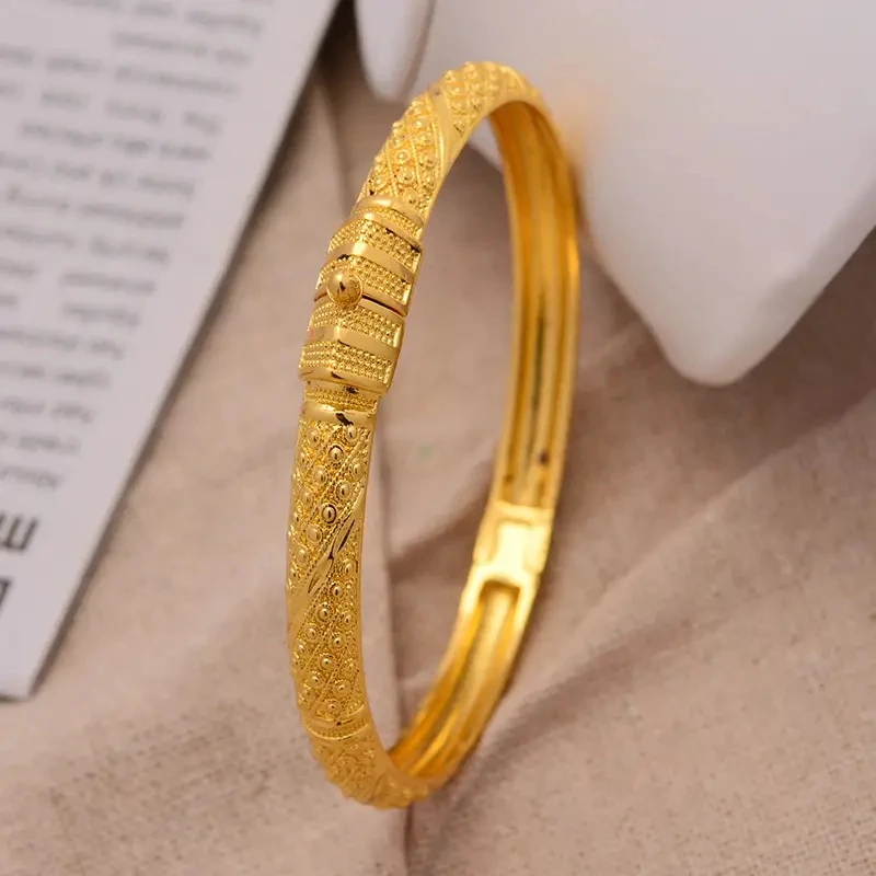 Gold Jewelry Wholesale 24K Gold Plated Ethiopian Golden Color Bangles for Women African Dubai Jewelry Bracelet