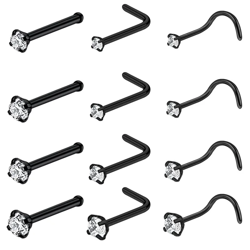 2023 Wholesale Vintage Titanium Nose Rings S & L Shape Rhinestone Nose Studs Wedding & Gift Jewelry Piercing Pieces