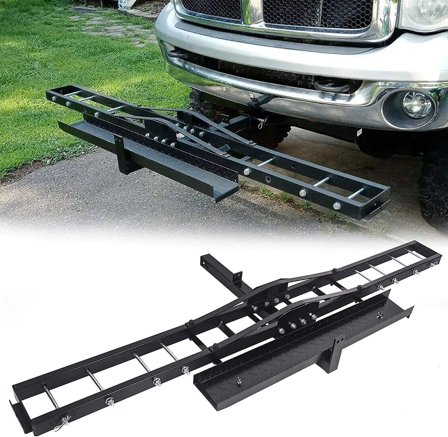 Motorcycle Scooter Dirt Bike Carrier Hauler Hitch Mount Rack With Loading Ramp Anti-Tilt Locking Device 500lb Capacity