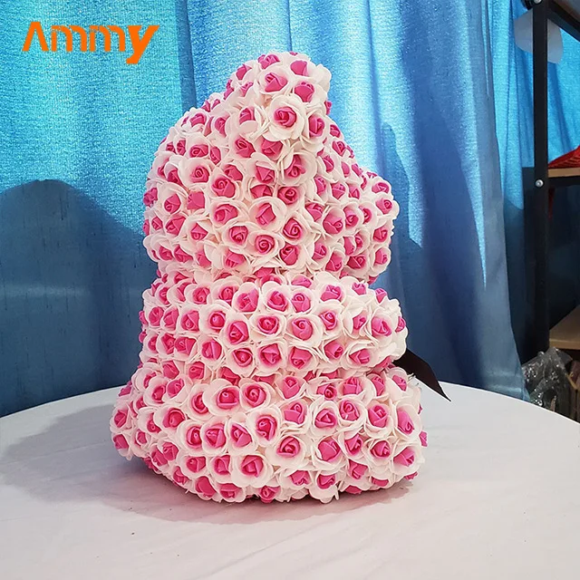 Ammy Two-color bear Popular And Premium Wholesale Foam/pe Rose Bear For Valentines Day Gifts