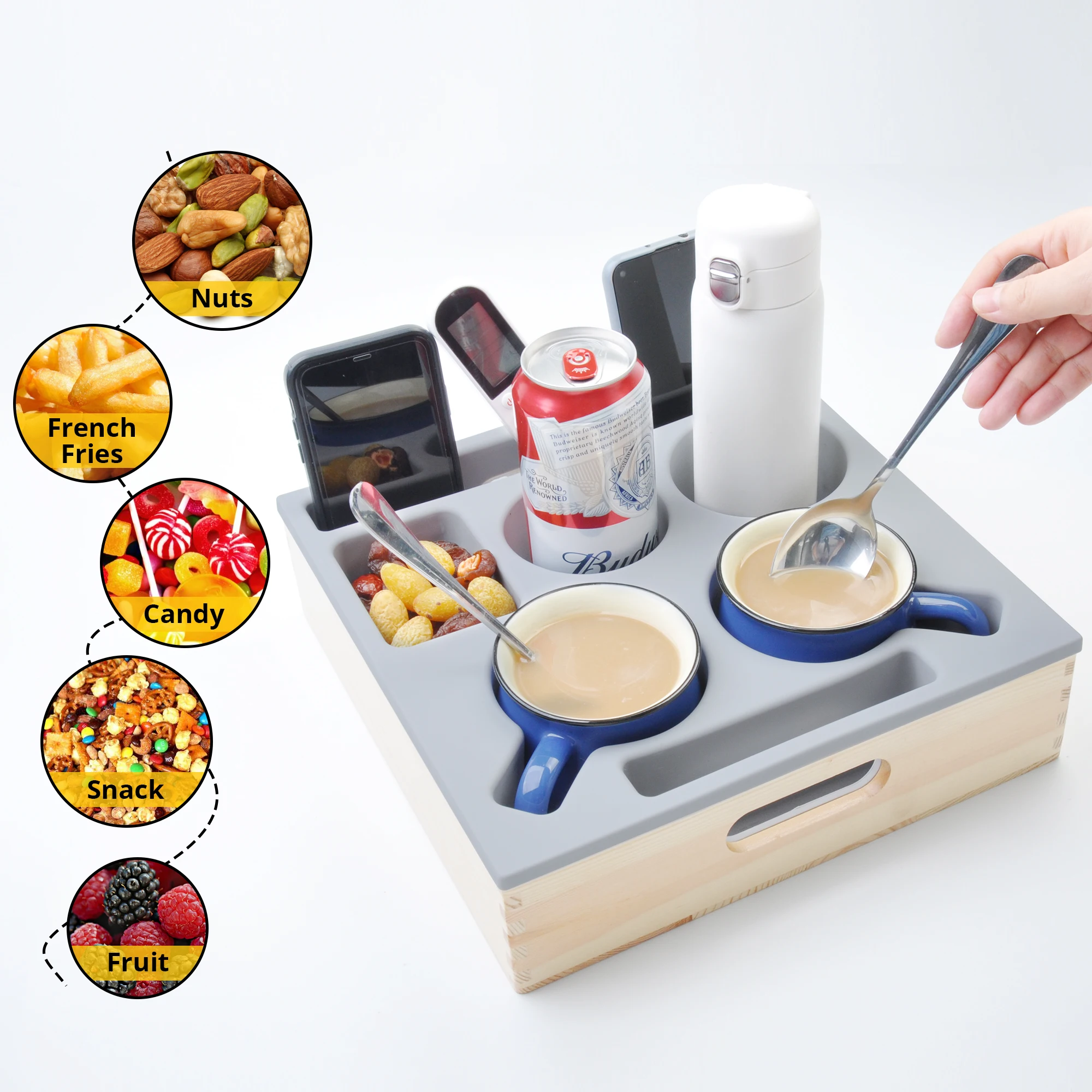 Sofa bed cupholder organizer couch cup holder tray bamboo silicone couch caddy drink holder