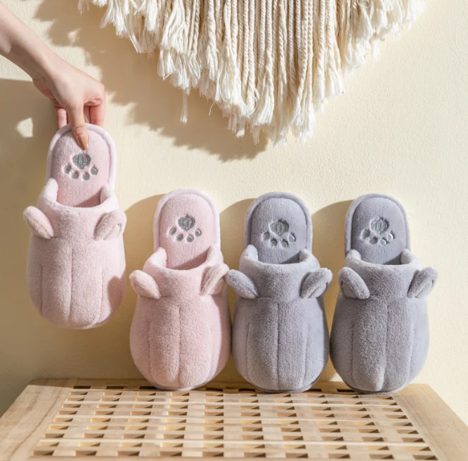 Cloth art plush cotton slippers lovely female winter non-slip lovers home warm home indoor cotton-padded shoes
