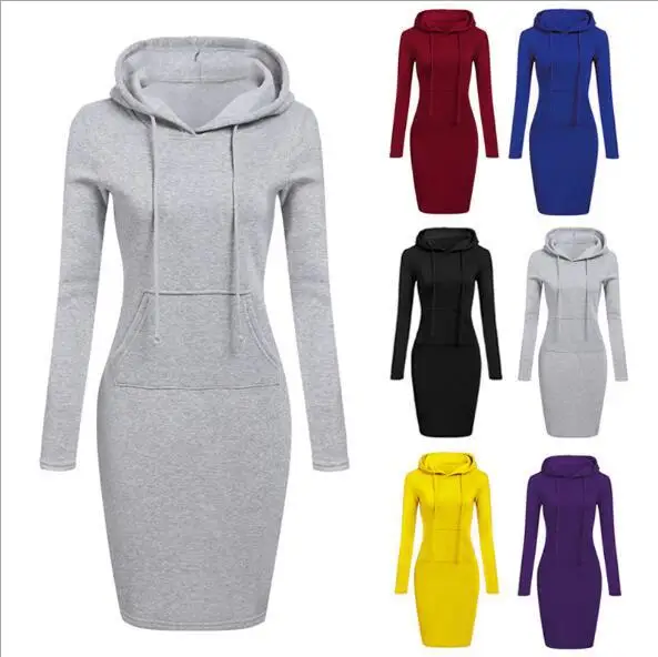 XWJ106 hot selling Solid Color Knitted Autumn Winter Women Hoodie Dress Women