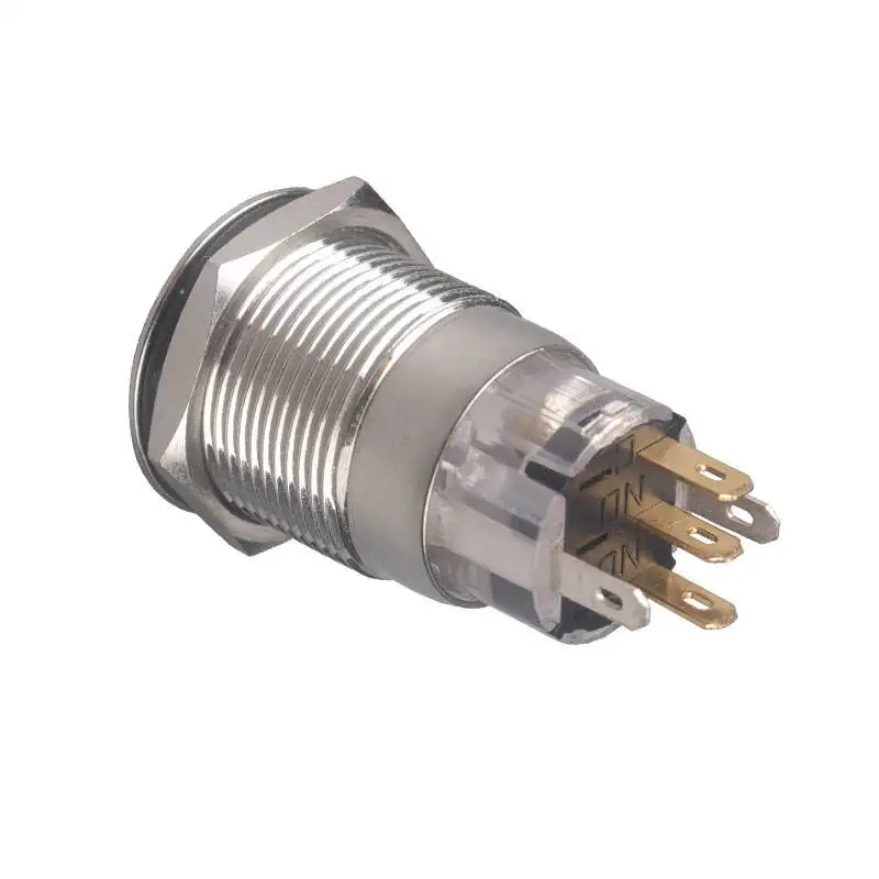 High Quality 19mm Flat Head Metal Power Switch 5 Pin Gold Plated Terminal  19mm Economical  Push Button Switch