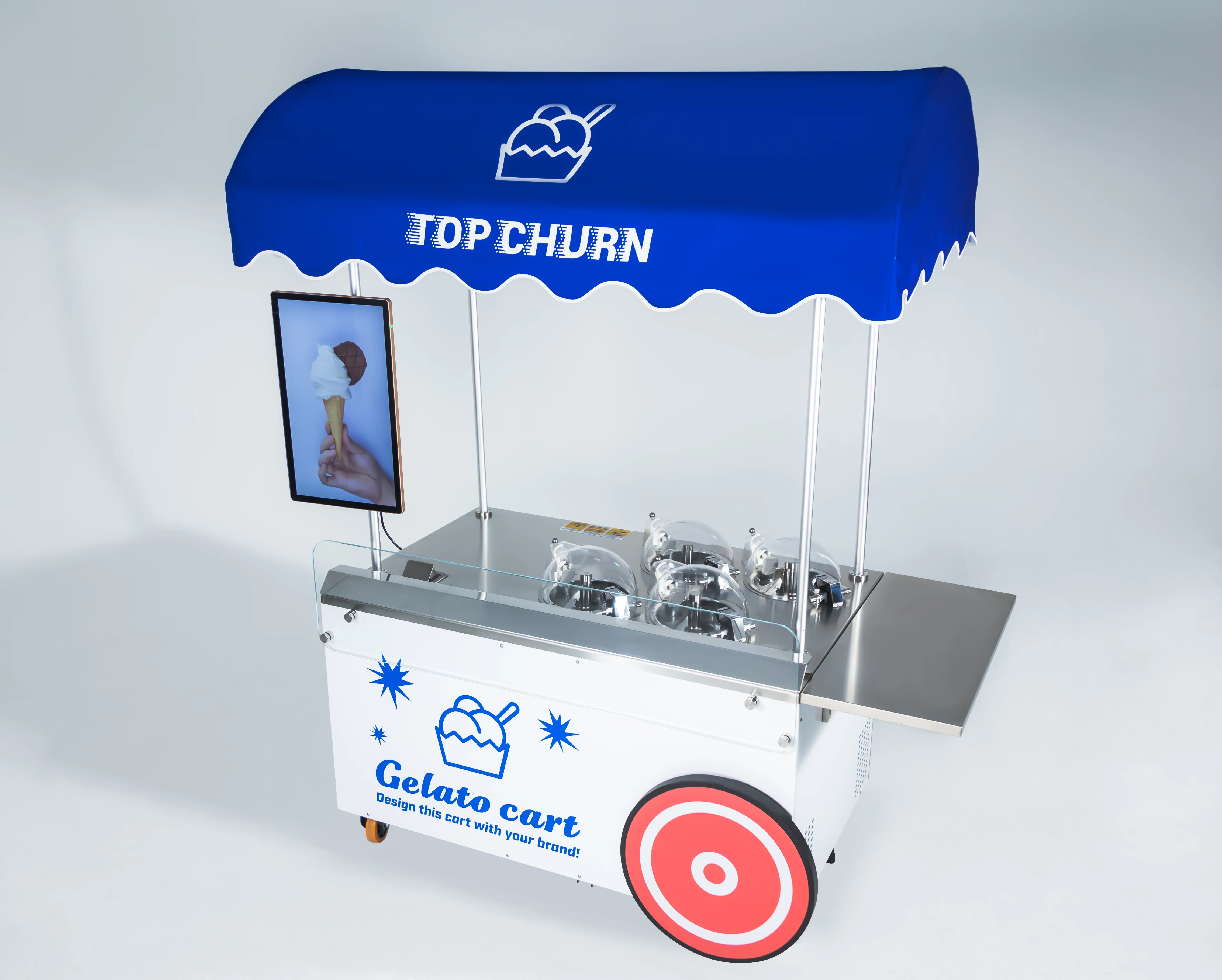 Gelato CART outdoor fresh gelato 4 tubs continuous churning silky smooth texture Canopy & body with customer logo Customization