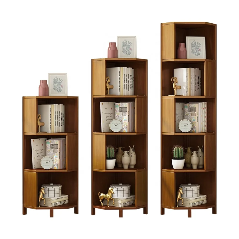 137CM  bookcase modern luxury living room bookshelf wooden library rotating bookcase 4 layers Tall Corner Bookshelf