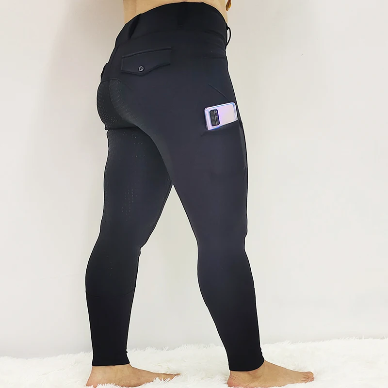 Black Belt Loop Winter Thick Fleece Polyester Horse Riding Compression Tights Equine With Pocket Equestrian Jumping Leggings