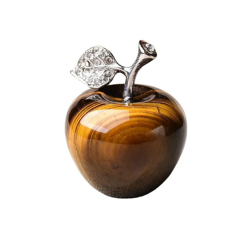 Natural Mineral Crystal Carving Polished Tiger Eye Apple Healing Stone For Ornaments Crafts
