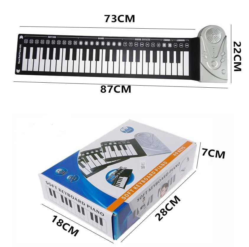 
Portable Hand Roll Piano With 49 keys Electric Digital silicone roll up piano keyboard For Beginner 