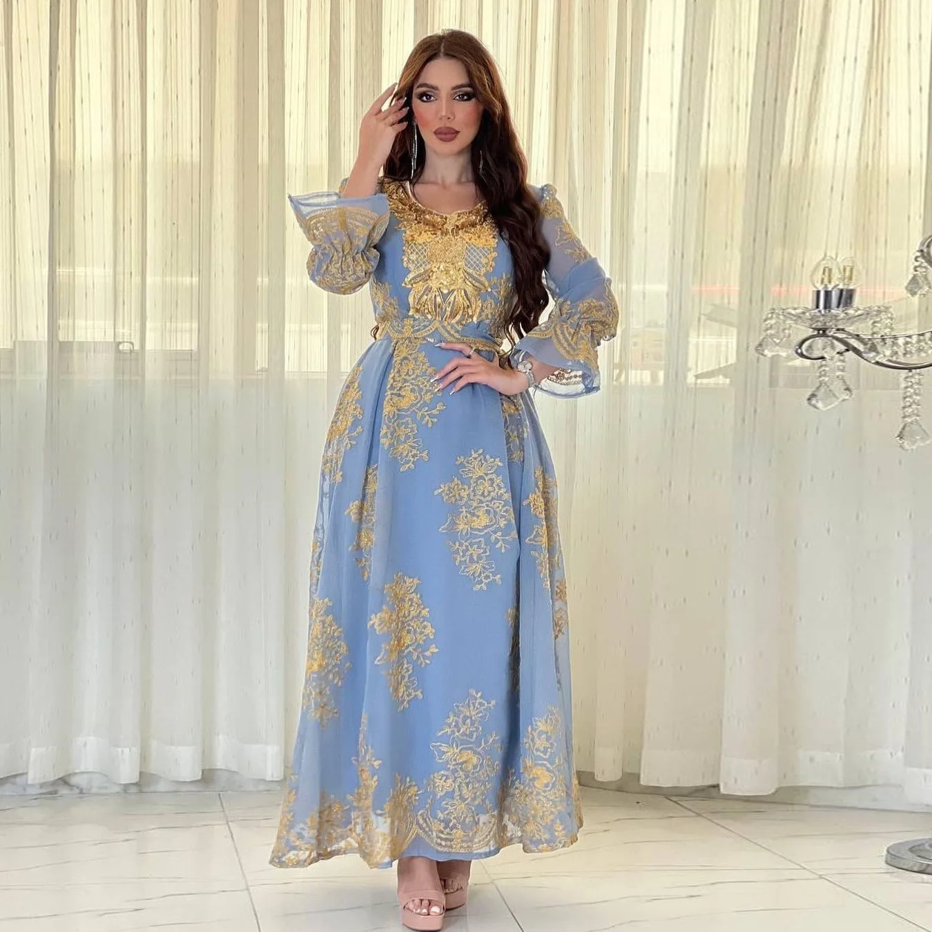New Arrival Dubai Abaya Party Dress Fashion Embroidery Dress Muslim Long Sleeve Evening Dress