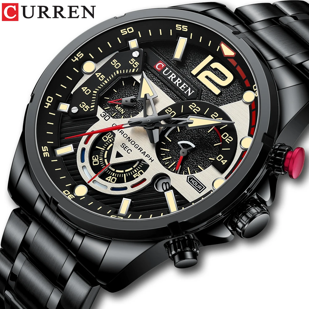 2021 CURREN 8395 Top Luxury Brand Sport Wristwatches Men Luminous Quartz Watch Casual Chronograph Stainless Steel Male Clock