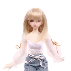 Light golden blonde long straight hairstyle with bangs bjd doll wigs 1/3, 1/4, 1/6,