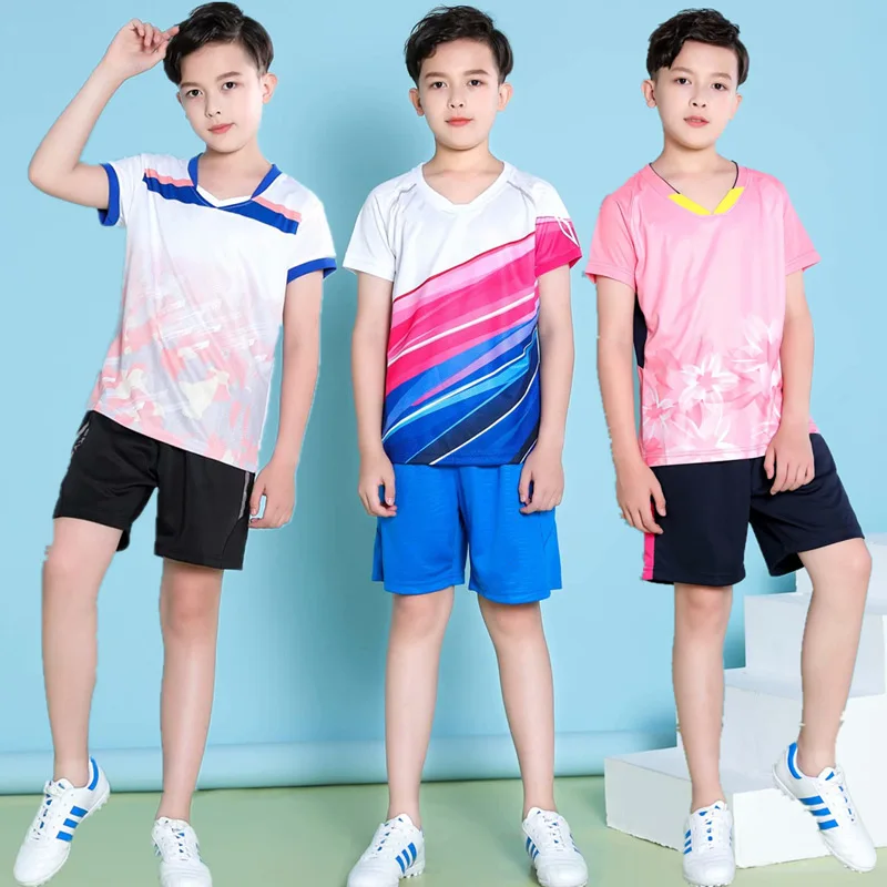 Kids Custom Short Sleeves Men Sports Tennis Wear Printed Shirt Quick Dry Tennis Jersey Set