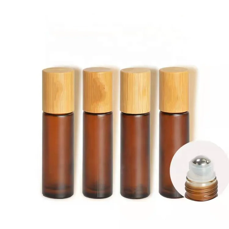 Popular 5ml 10ml 15ml matte clear amber roller bottles essential oil glass roller on bottle with bamboo cap