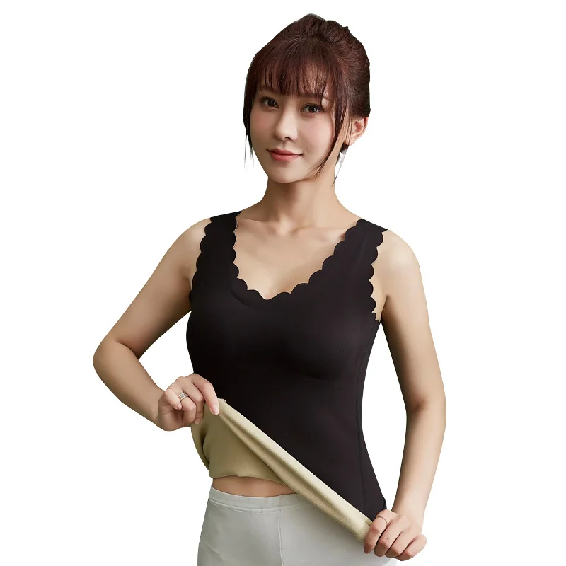 thermal underwear for women with no trace with chest pad slim V-neck top cationic heating base vest
