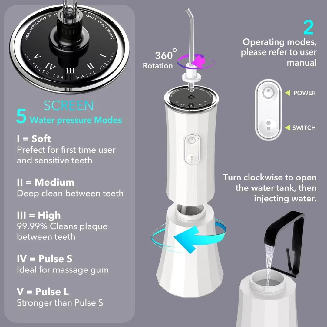 2021 Big Water Tank High Pulse 2000 mAh IPX7 Waterproof Dental Care Oral Irrigator Cordless Electric