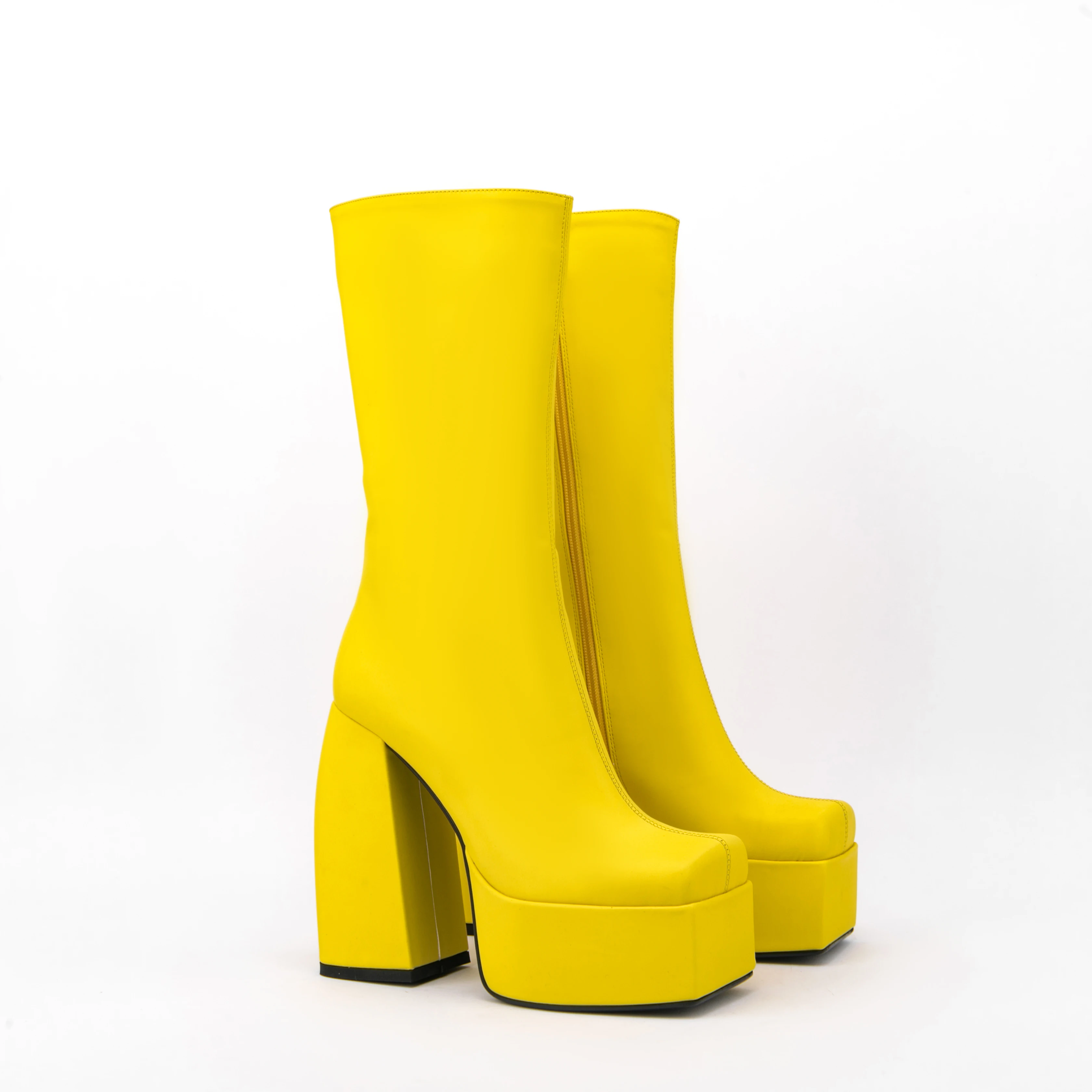 High Quality Handmade Female Half Knee High Boots Square Toe Side Zipper Thick Heel Ladies Platform Short Booties Big Size 43