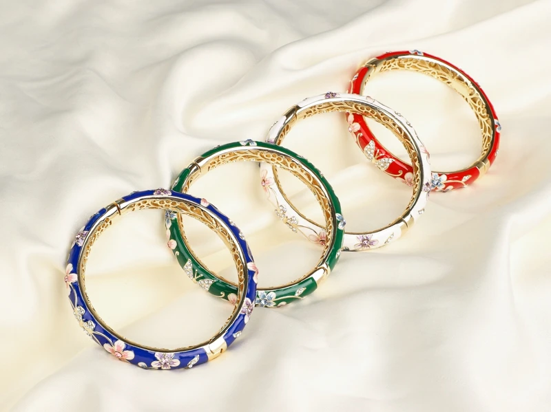 SHINNYGIFTS Vintage Bracelet Colorful Hollow copper Cloisonne Women Girls Hinged Bangles Enameled Bracelets Jewelry