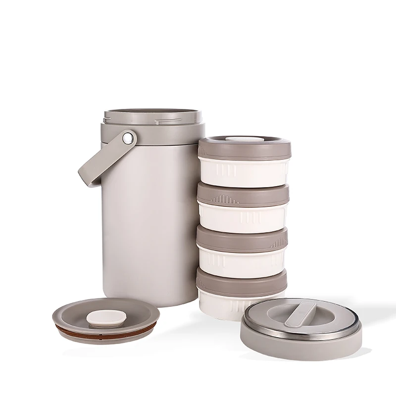 Stackable Take Away Metal Tiffin Carrier 4 Layers Stainless Steel Thermal Food Container Insulated Lunch Box with Handle