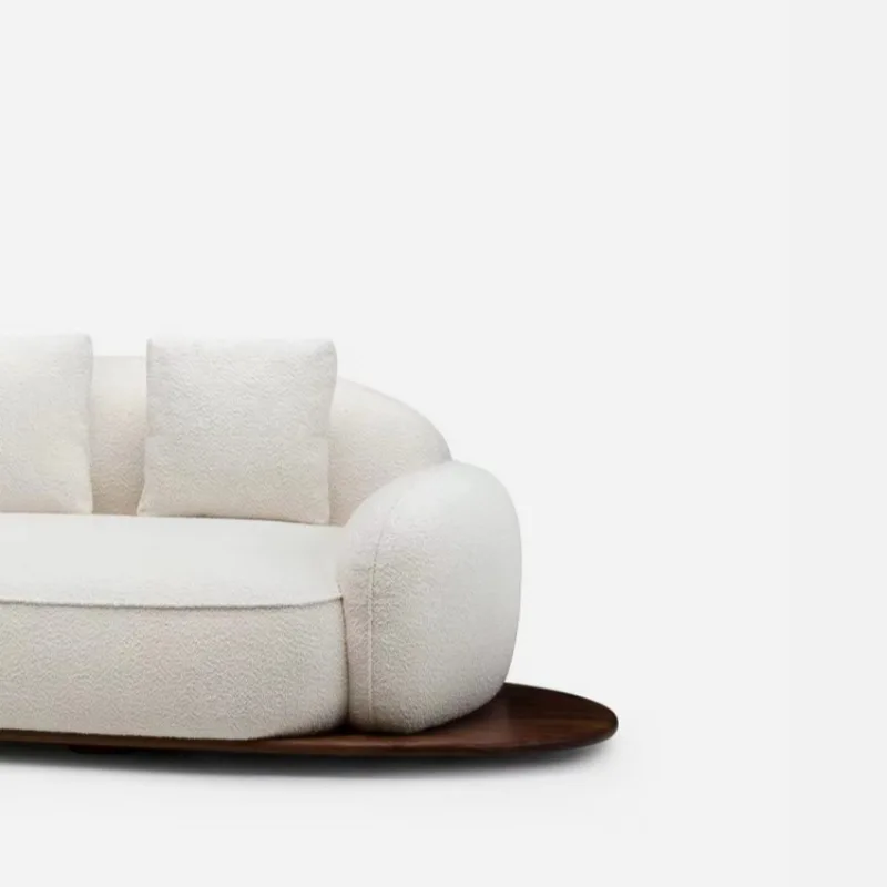 Italian Island shape sofa Modern Cream Villa large solid wood curved velvet sofa Living room White boucle fabric upholstery sofa