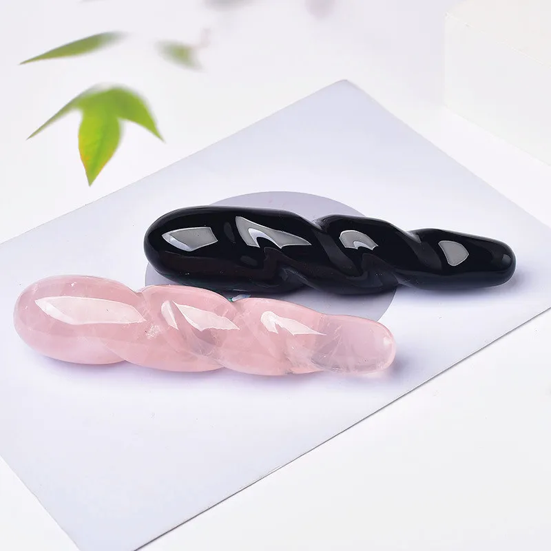 Natural Crystal Massage Stick Spiritual Healing Spiral Obsidian Yoni Wand Woman Body Massager Bar for Gift