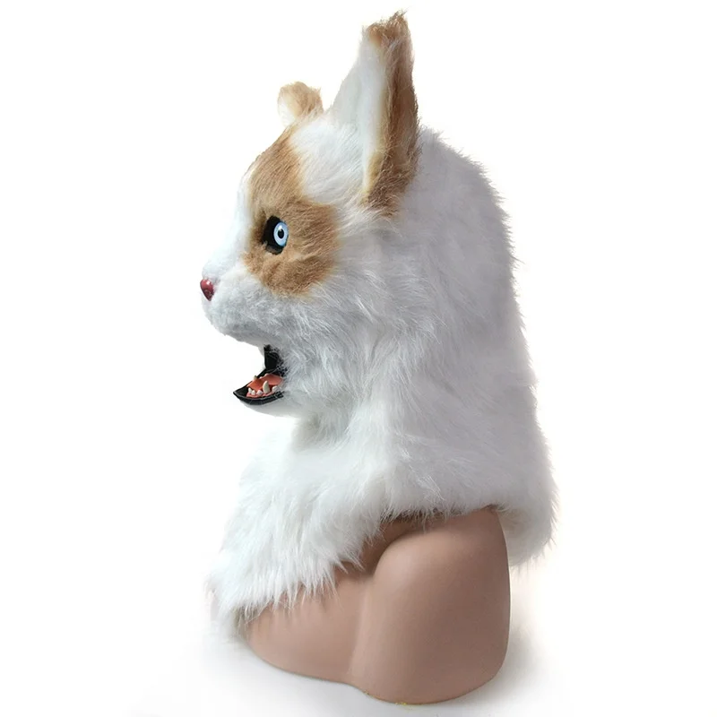 Tgirl Cat Moving Mouth Mask Head Mask Realistic Animal Halloween Mask for Halloween Cosplay Costume Party