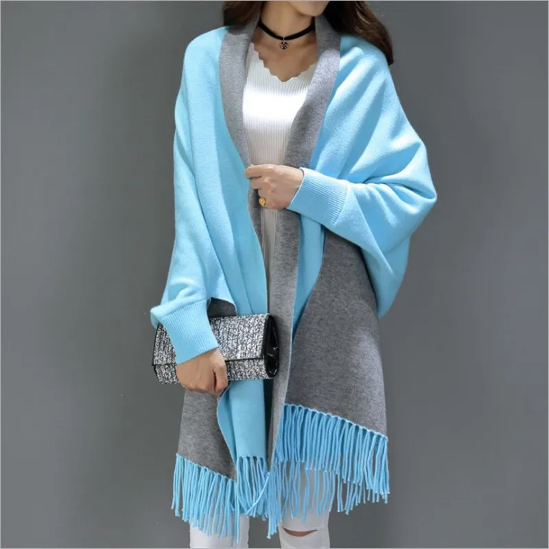 
Hot Sale Soild Color Pashmina Cashmere Shawls Tassel Scarf Cape Wraps Shawls With Sleeves 