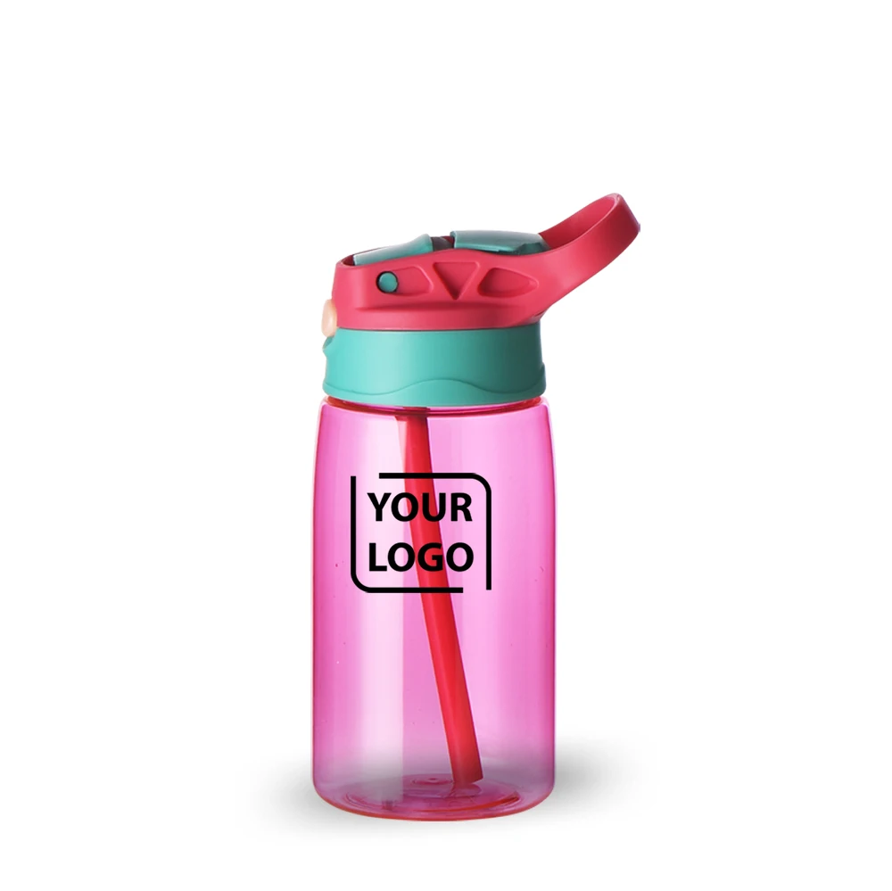 480ml New Style Pink PC Children Water Bottle With Straw Plastic Straw Water Bottle