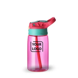 480ml New Style Pink PC Children Water Bottle With Straw Plastic Straw Water Bottle
