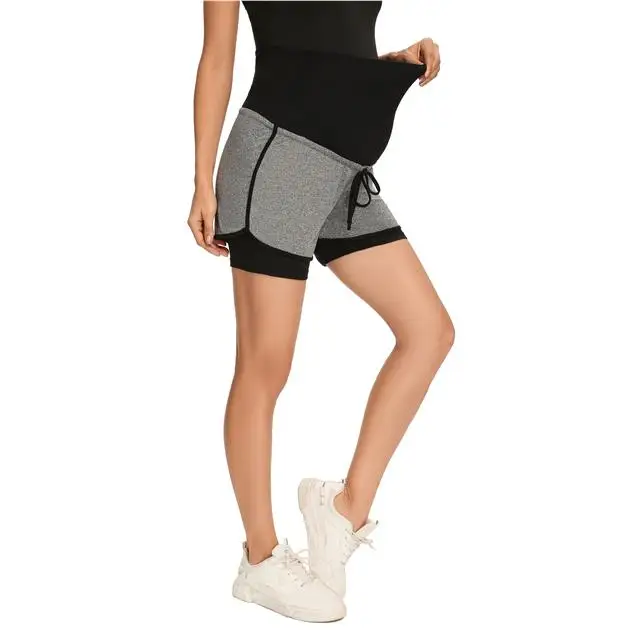 Newest Style Maternity Double Layer Workout Pregnant Women Shorts With Pockets
