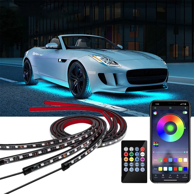 APP Control RGB car 12v LED flexible  Strip atmosphere light Under Car 60 90 120cm Tube Underglow Underbody System neon  lights