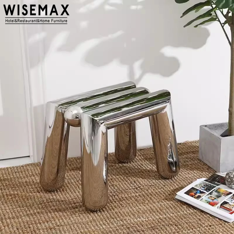 WISEMAX FURNITURE Modern Stainless Steel Ottoman Stool For Home Entry Sliver Metal Stool For Living Room