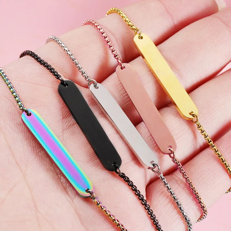 Sland 14K Gold Plated  Metal Bar Stainless Steel Bracelet Stamping Blank Straight Bracelets for Engraving