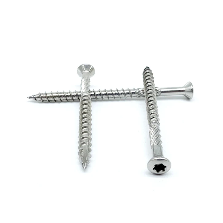 SS304 Flat Head Decking Screws with 6 Nibs and Torx T25 Knuring Type17 Flat Wood Screws Torx Deck Screw