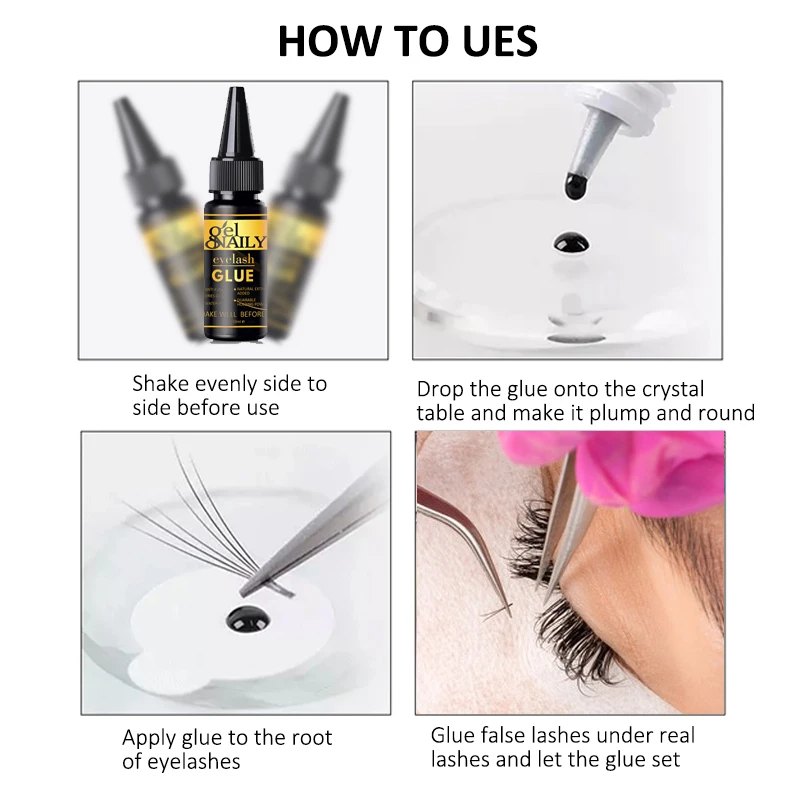 0.5s 1s 2s Second Waterproof Eyelash Extension Glue Custom Lash Glue for Eyelash Extension Black Clear Eyelash Glue