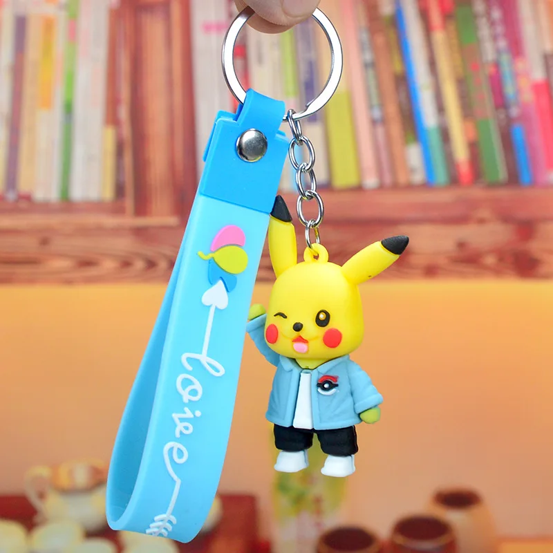 Lilangda Cute Cartoon Anime Keychain Wholesale Soft PVC Keychain Bag Hanging Accessories Pikachu Car Keychain