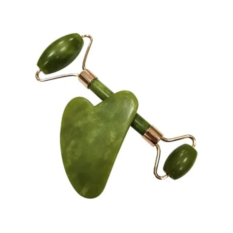 High Quality Wholesale Price Facial Massage Jade Roller Green Heart Guasha Dentado Piedra Nature Facial Massage Roller