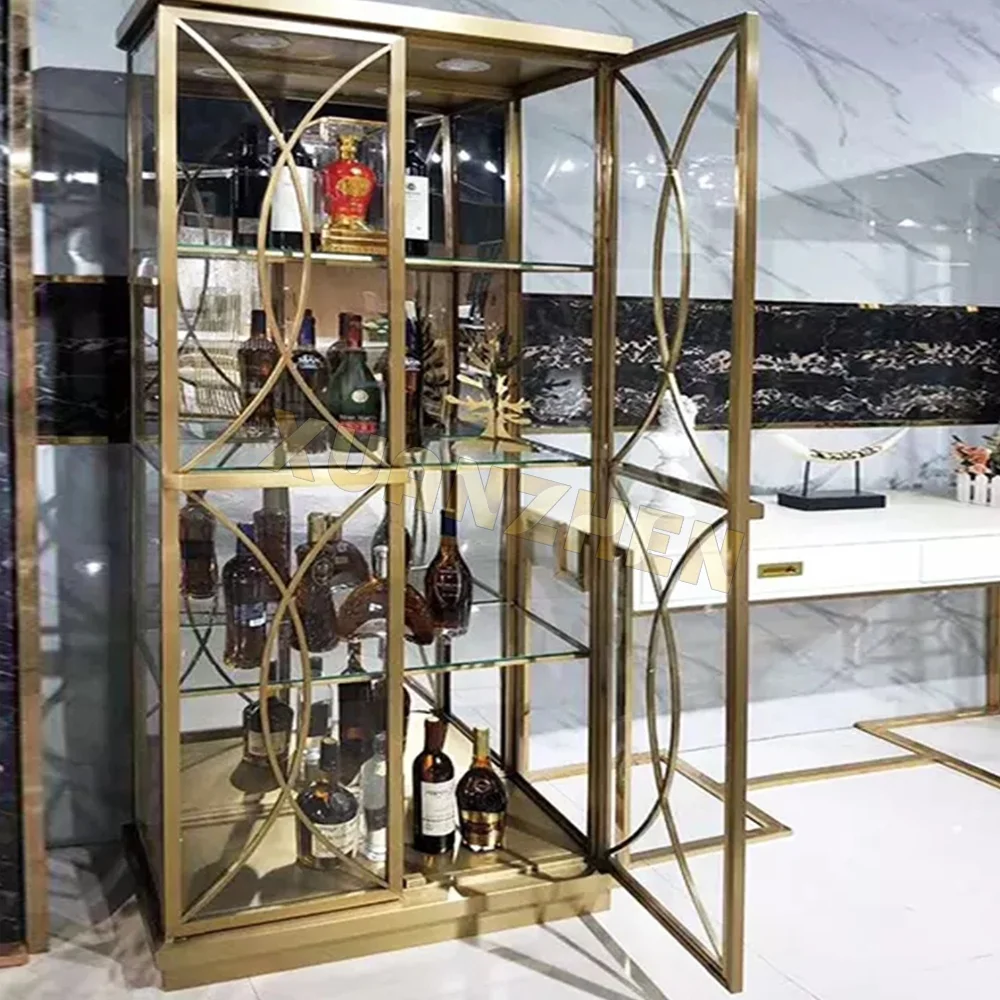 Living room furniture new design luxury modern corner wine cooler wine cabinet stainless steel glass wine racks for sale